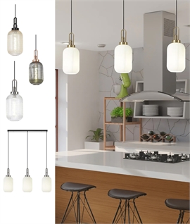 Triple Ribbed Glass Bar Pendant Light - Flush Mounted