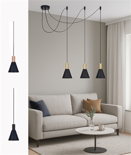 Black Triple Cone Shade Spider Pendant - 3 Options