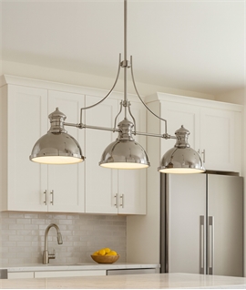 Linear Polished Nickel 3 Light Pendant - Glass Diffusers