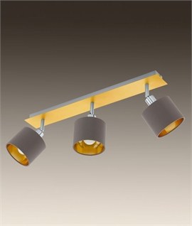 Adjustable Ceiling Triple Spotlight - Fabric Shades Lined in Gold