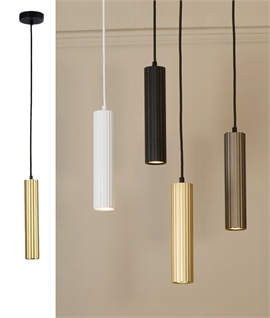 Single Ribbed Tubular Pendant Light - 4 Finishes