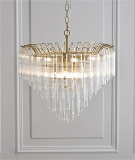 Stunning 5 Tier Brass Chandelier with Ribbed Glass Tubes