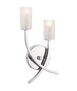 Chrome Curved Wall Light with Twin Glass Shades
