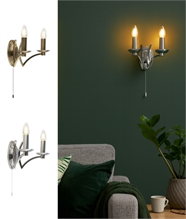 Double Curved Arm Traditional Wall Light - Antique Brass or Chrome