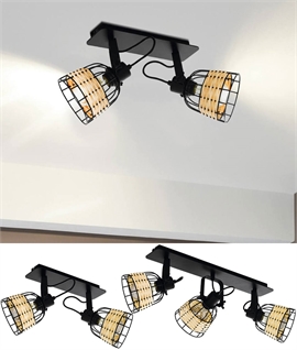 Scandi Black Wire and Rattan Adjustable Spot Lights