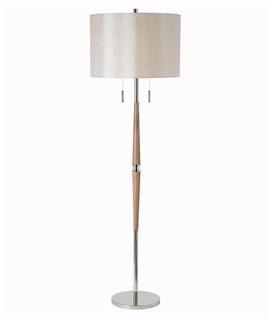 Twin Polished Nickel Floor Lamp With Natural Wood Stem