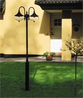 Curved Lampost with Double Clear Glass Lanterns