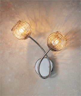 Curved Chrome Wall Light with Pretty Twin Glass Shades