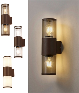 Exterior Matt Brown Up & Down Wall Light with Polycarb Shades - IP54 Rated 