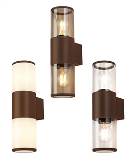 Exterior Matt Brown Up & Down Wall Light with Polycarb Shades - IP54 Rated 