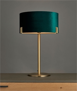 Matt Antique Brass Table Lamp with Green Velvet Shade