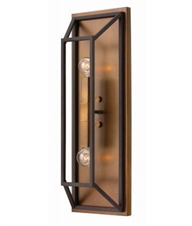 Tall Box Wall Light in Black with Bronze Back Plate