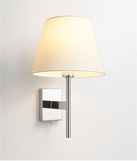 Simple White Fabric Shade Chrome Bedside Wall Light - Switched