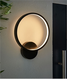 Black Circular LED Wall Light - Outdoor Suitable