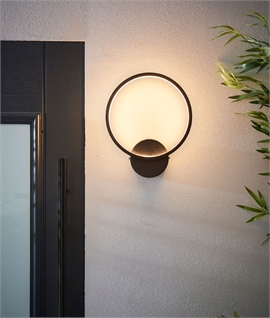 Black Circular LED Wall Light - Outdoor Suitable
