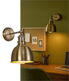 Warm Brass & Gold Adjustable Wall Light - White Inside Shade