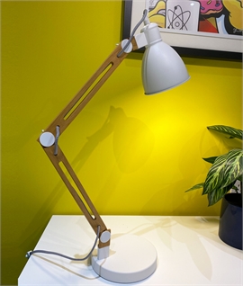 Highly Adjustable Task Table Lamp - White Metal and Wood 
