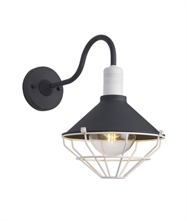 Swan Neck White & Anthracite Caged Wall Light - IP65 Rated