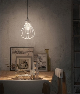 White Balloon Whisk Style Wire Pendant - Complete with LED Bulb