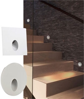 White Recessed Wall LED Step Light - Round and Square Design