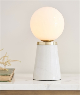 Table Lamp - Brass Detail & Glossy Opal Glass Shade