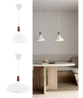 White Metal & Walnut Top Ceiling Pendant – Timeless Scandinavian Elegance