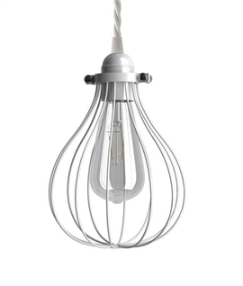 White Balloon Whisk Style Wire Pendant - Complete with LED Bulb