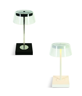 Clear Shade & Chrome Rechargeable Table Lamp - IP65 Rated