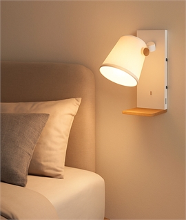 Adjustable White Shade Wall Light with Shelf and USB Socket