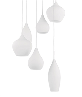 Modern 6 Light Cluster Pendant - White Opal Glass Shades in three designs