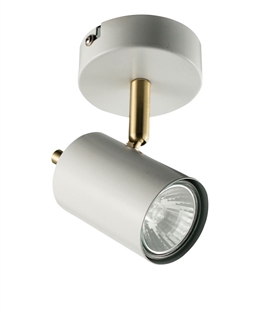 Single White Adjustable Spot Light with Satin Gold Details
