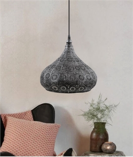 Antique Silver Moroccan Metal Teardrop Pendant