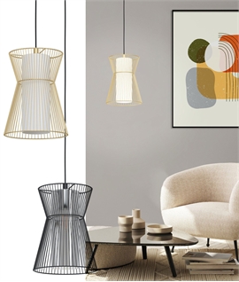 Hourglass Metal Cage & White Glass Pendant Light