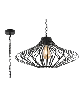 Matt Black Wire Pendant with Chain Suspension