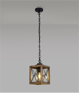 Wood Effect Box Lantern with Black Chain Suspension IP54 Rated