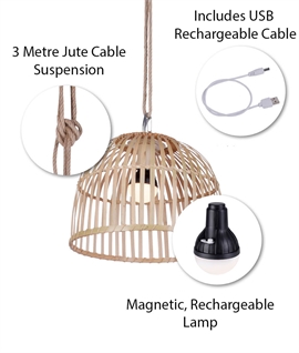 Natural Wood Hanging Cage Pendant - Colour Changing IP44