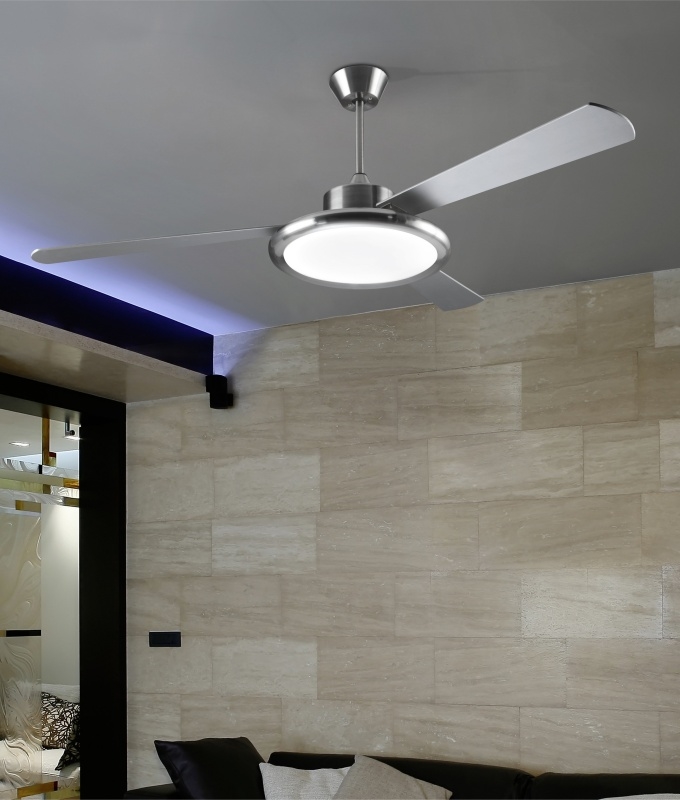 Chrome 3 Blade Fan With Central Light Two Finishes