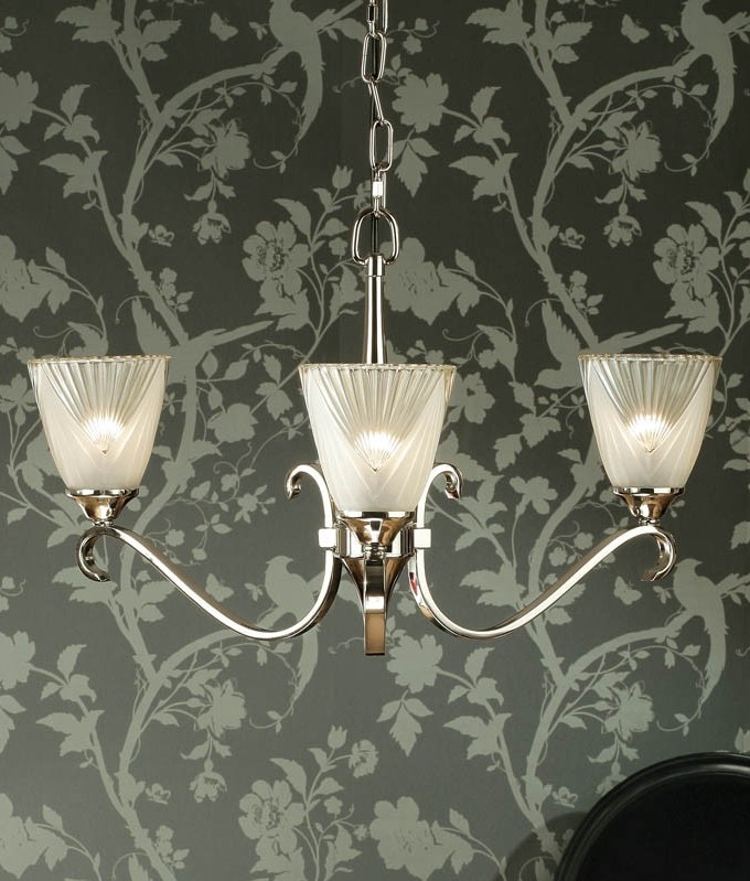 Art Deco Chandelier In Brass Or Nickel Finish 3 Light Or 6 Option