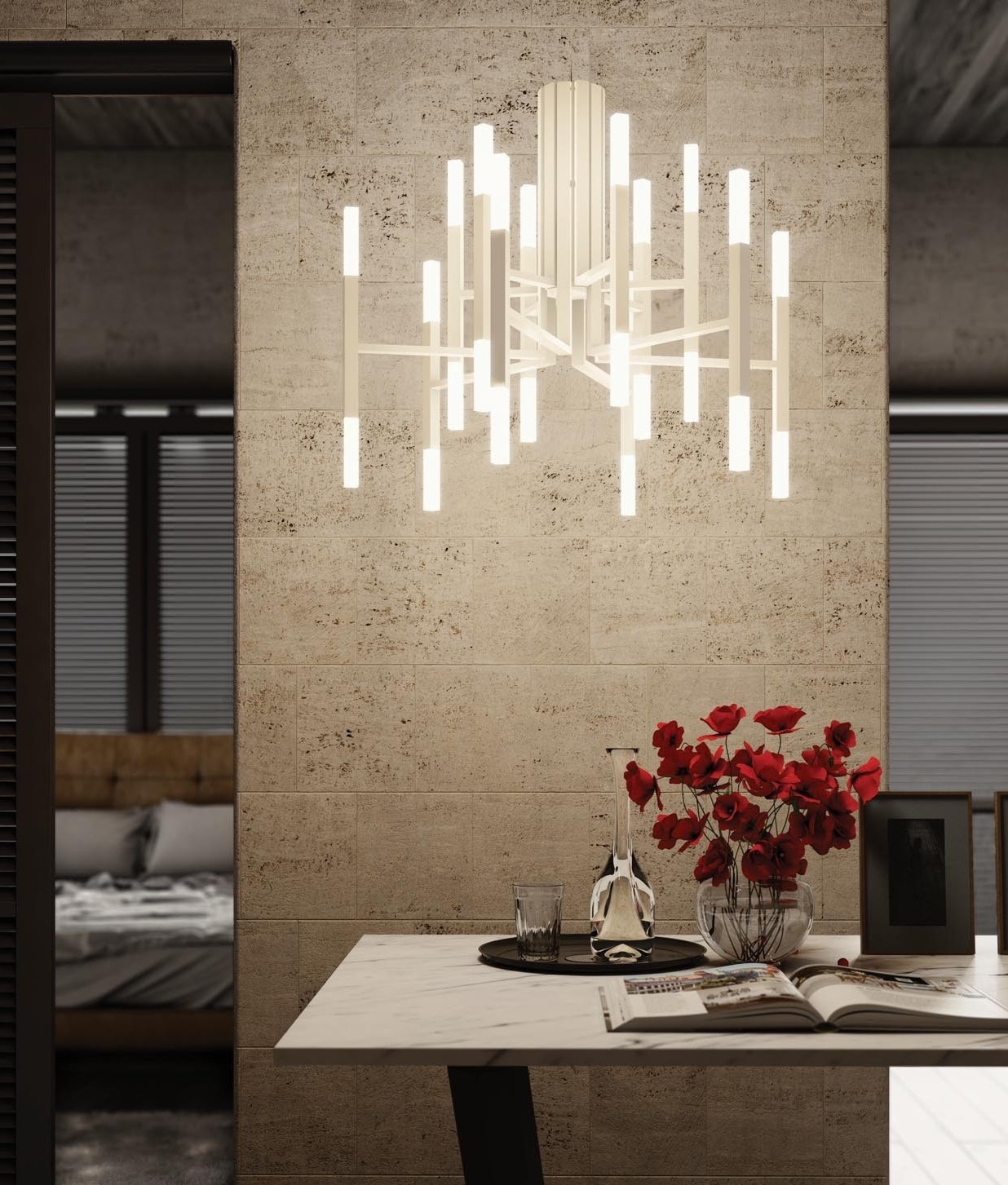 The Light Tubular Led Chandelier 12 18 Or 30 Arm In White Matt Nickel Gold