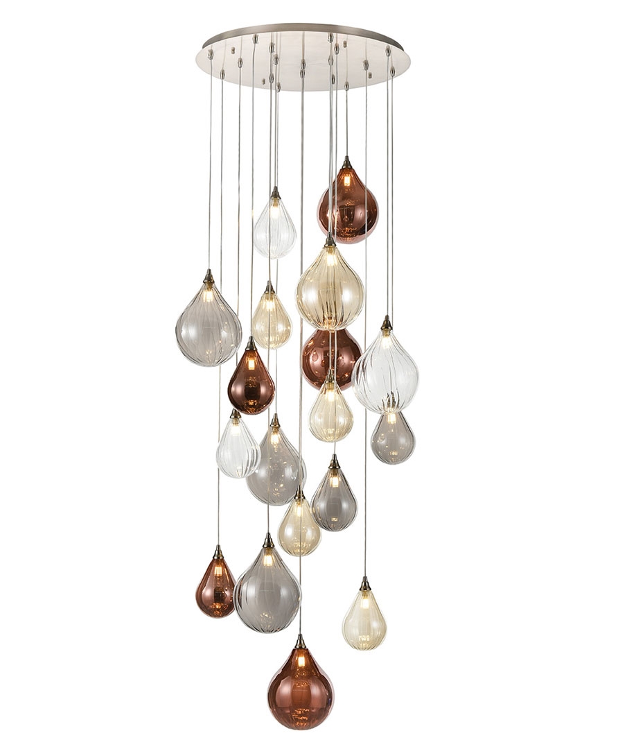 Mixed Glass Long Drop Pendant 18 Glass Shapes