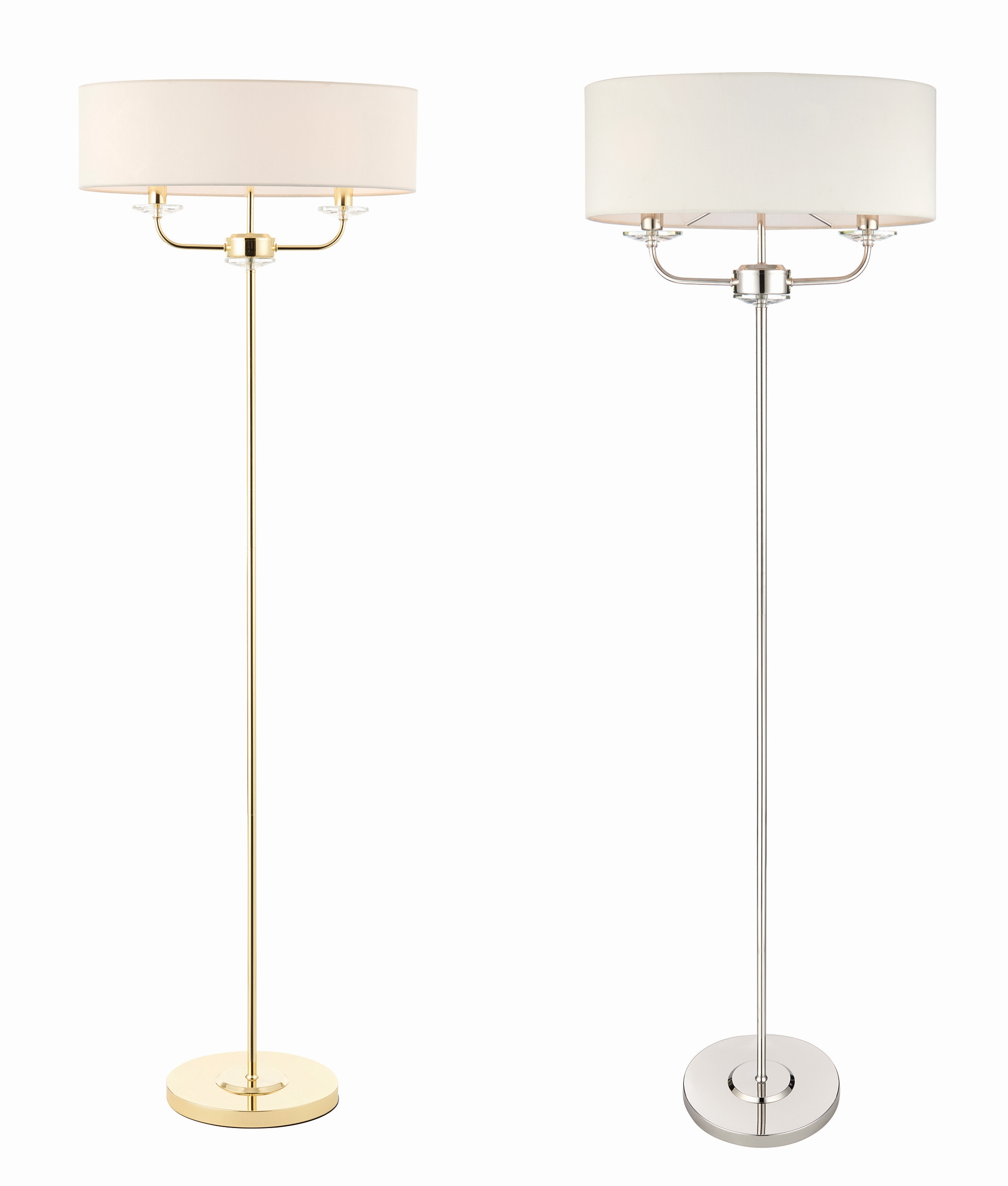White and brass shop floor lamp
