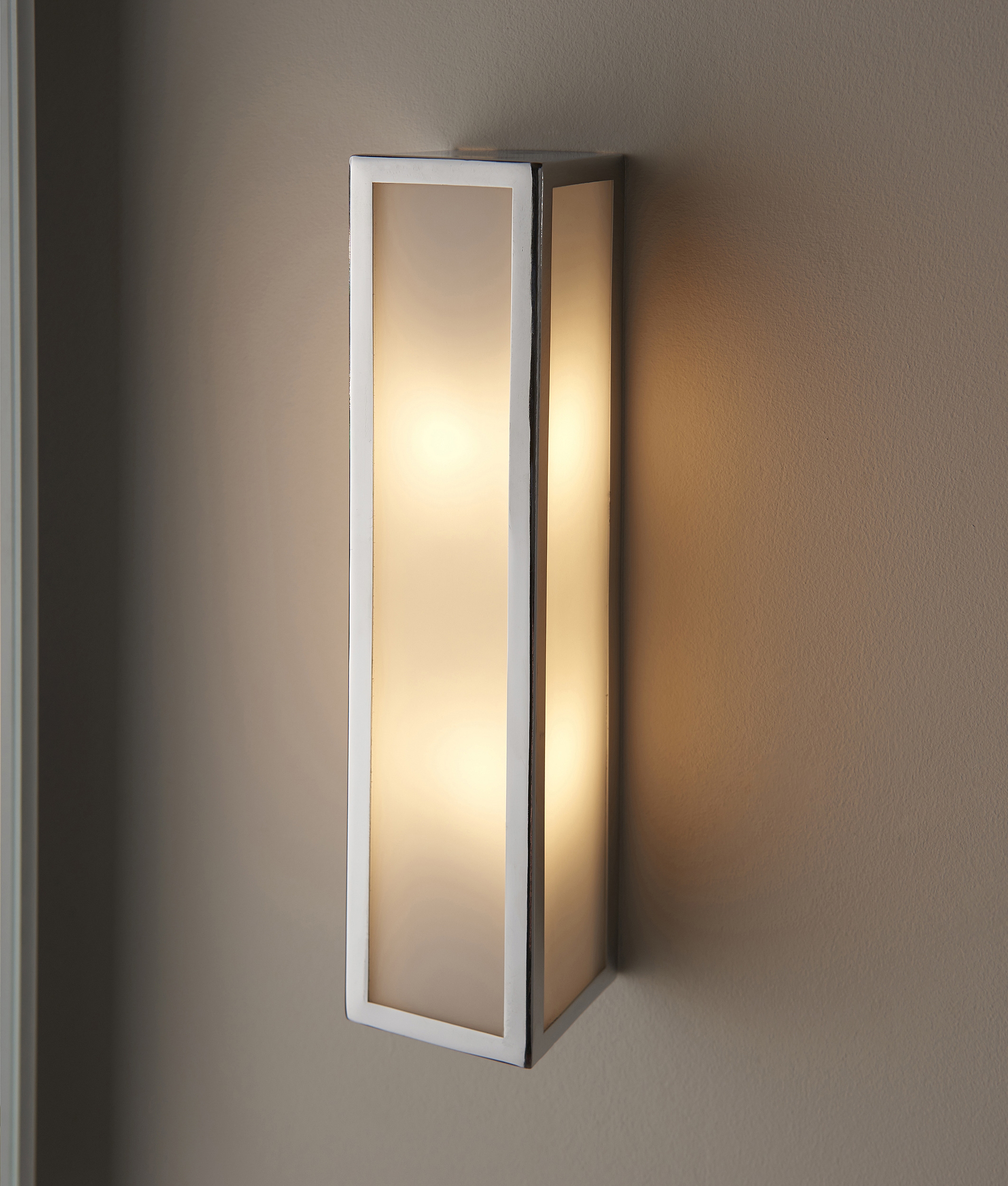 IP44 Boxed Frame Flush Mounted Wall Light Chrome & Frosted Glass