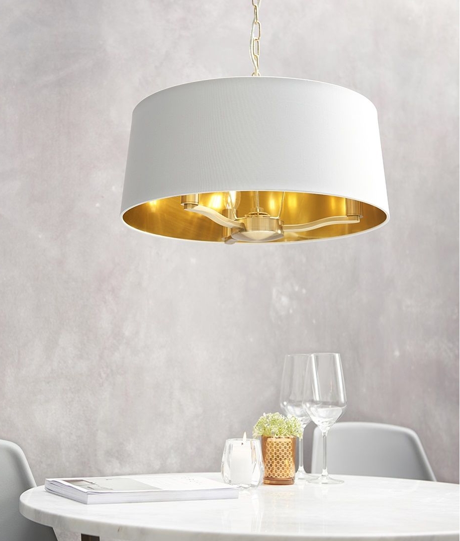 Brushed Satin Gold 3 Light Chandelier With 500mm Shade Brushed Satin Gold 3 Light Chandelier, Large Gold Ceiling Light Shade