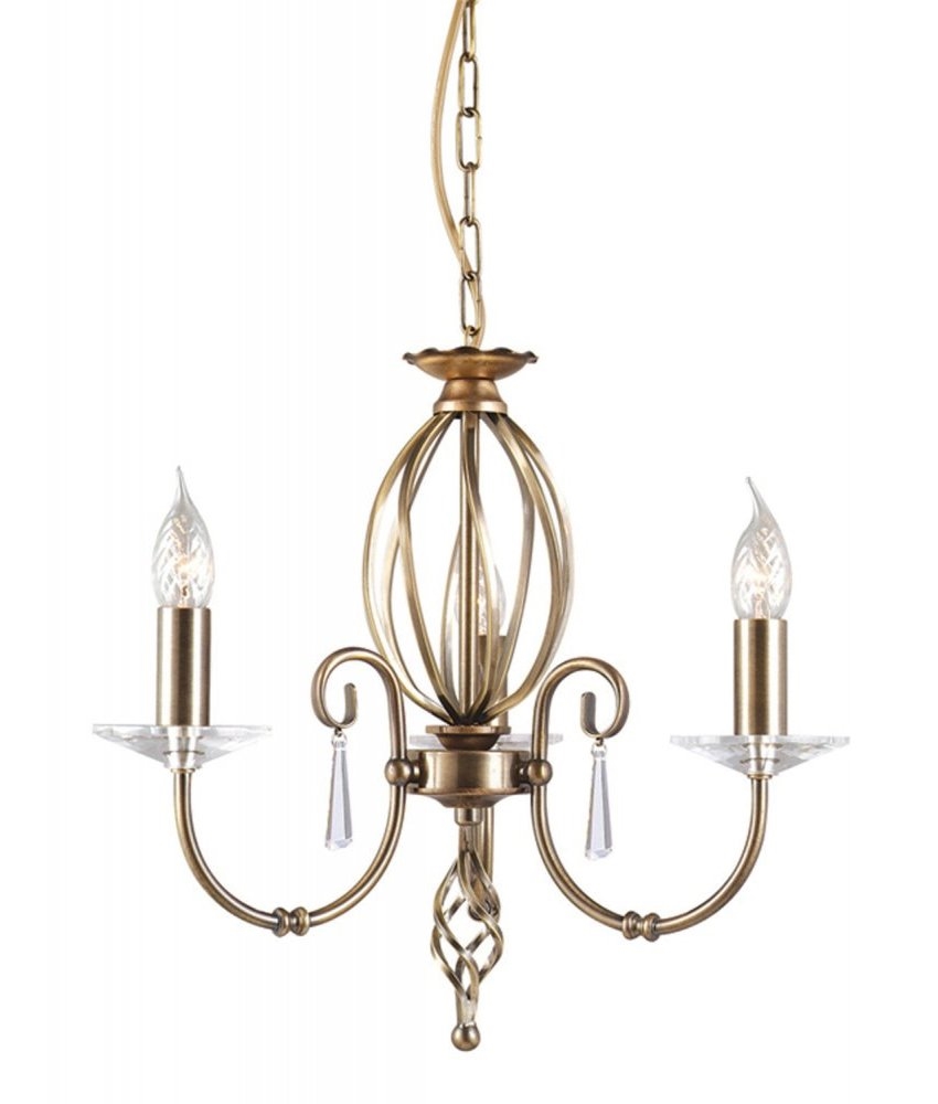 Aged Brass & Cut Glass Droplet Chandelier