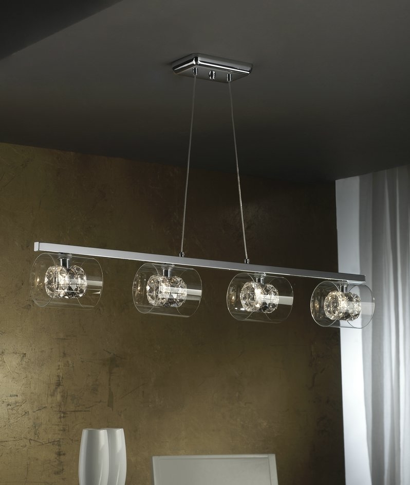 Smoke Glass & Crystal Dining Room Light