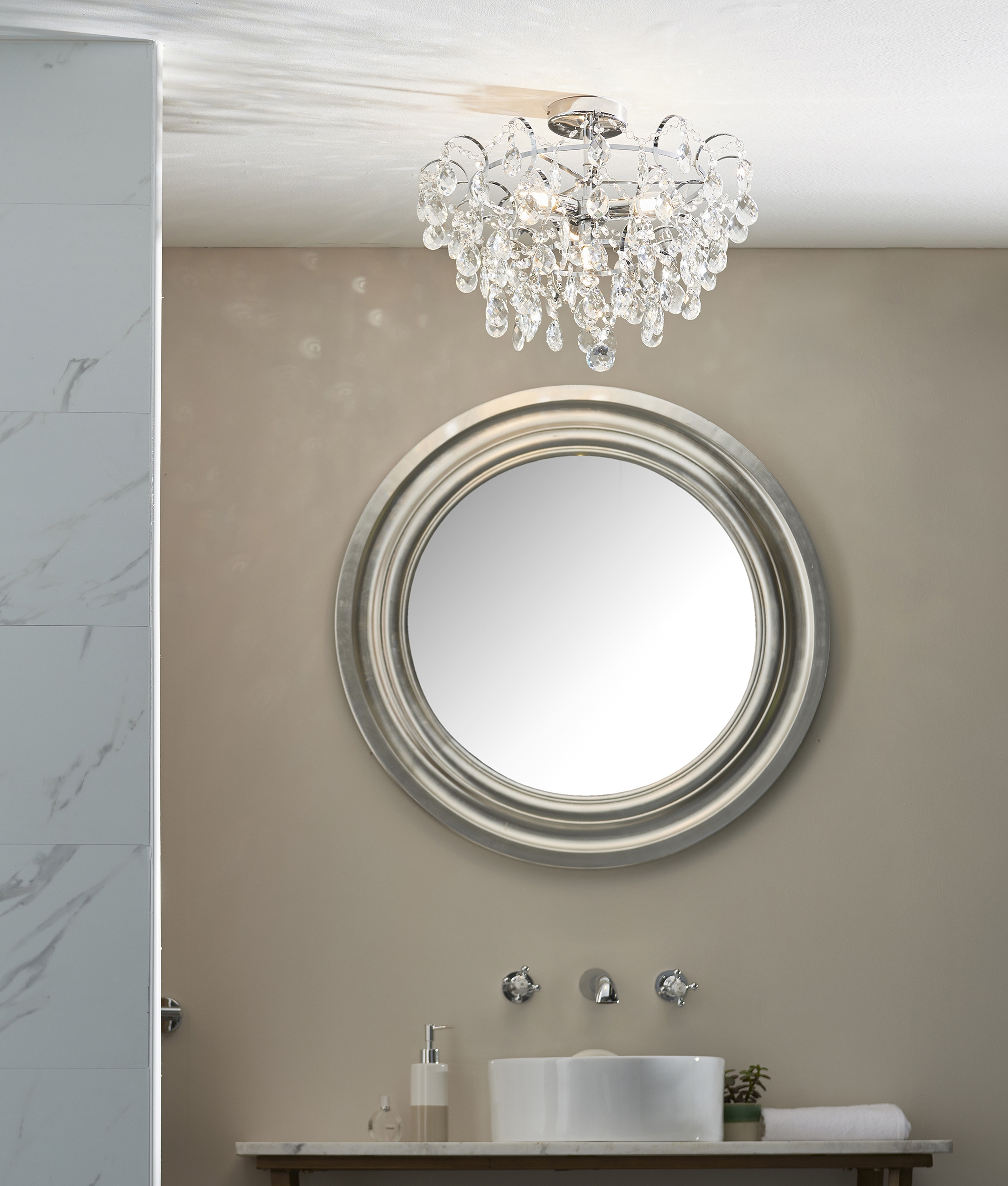 Elegant Chrome & Crystal Bathroom Semi Flush Ceiling Pendant 1 or 4 Light