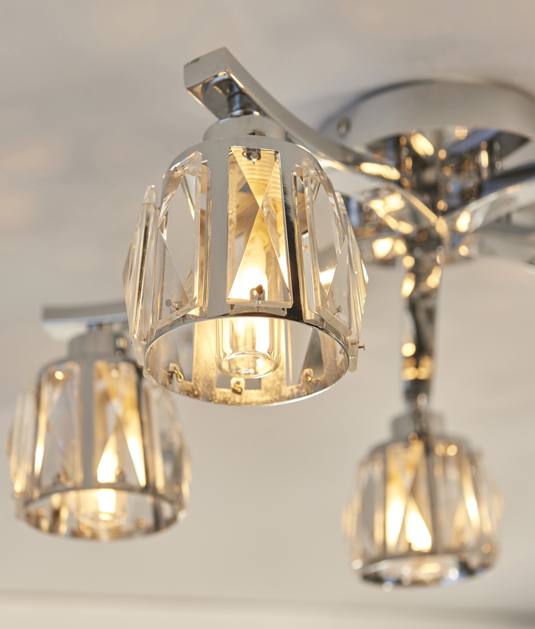 5 Light Semi Flush Bathroom Ceiling Chandelier Chrome & Crystal