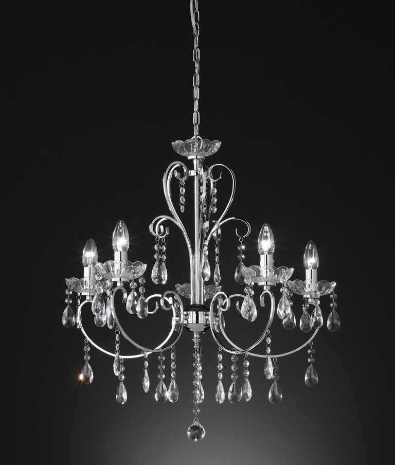 5 Light Chrome Glass Crystal Chandelier, Traditional Crystal Chandeliers Uk