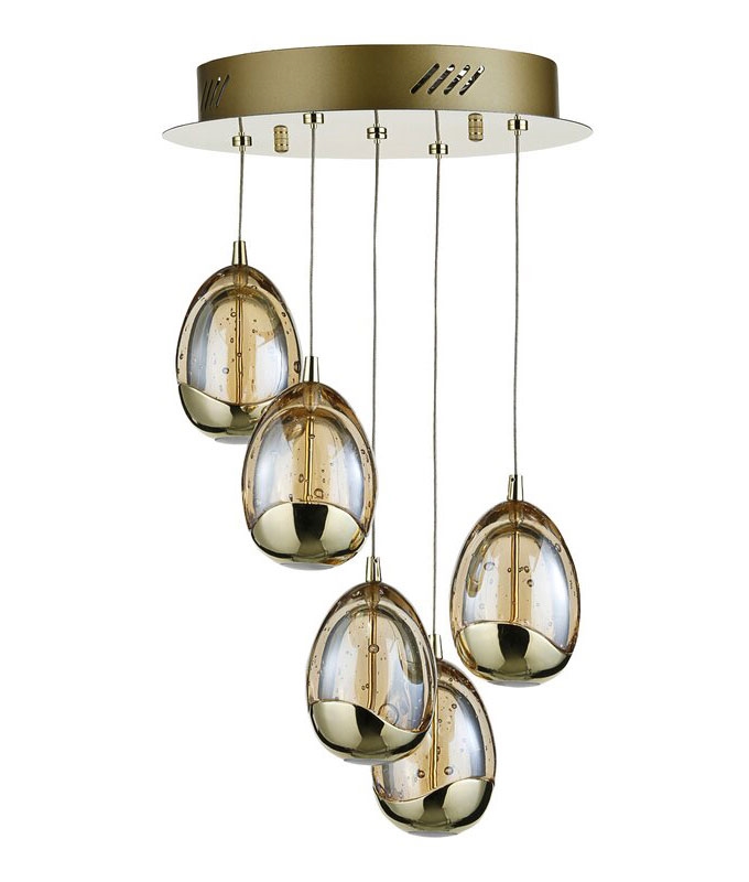Led Glass Ball Pendant With 5 Lights, Gold Sphere Light Fixtures