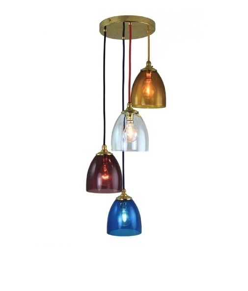 Brass Handblown Coloured Glass 4 Light Cer Pendant - Brass Coloured Ceiling Lights
